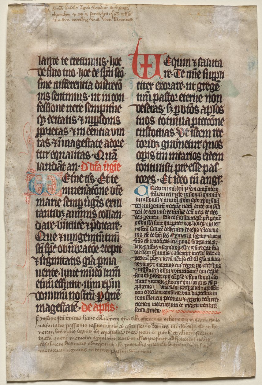 Blad uit een Missaal: Tekst (verso) door Unknown artist