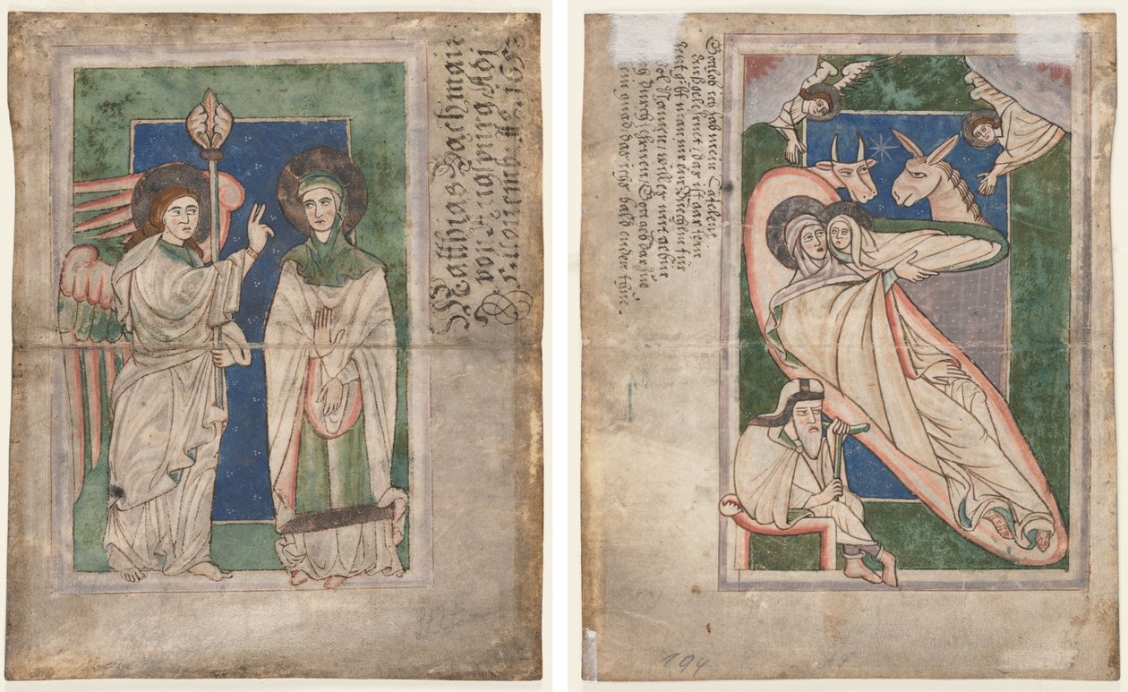 Blad uit een Psalter(?): Annunciatie (recto); Geboorte (verso) door Unknown artist