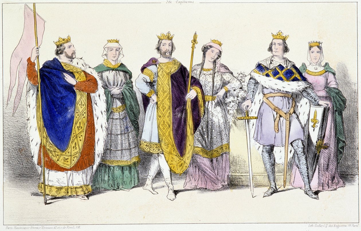 De Capetingers: Lodewijk VI de Dikke (1081-1137) en Adelheid van Savoye (ca. 1100-1154), Lodewijk VII de Jonge (1120-1180) en Adele van Champagne (of Blois) (ca. 1140-1206), Filips II genaamd Filips Augustus (1165-1223) en Isabelle van Henegouwen (1170-119 door Unknown artist