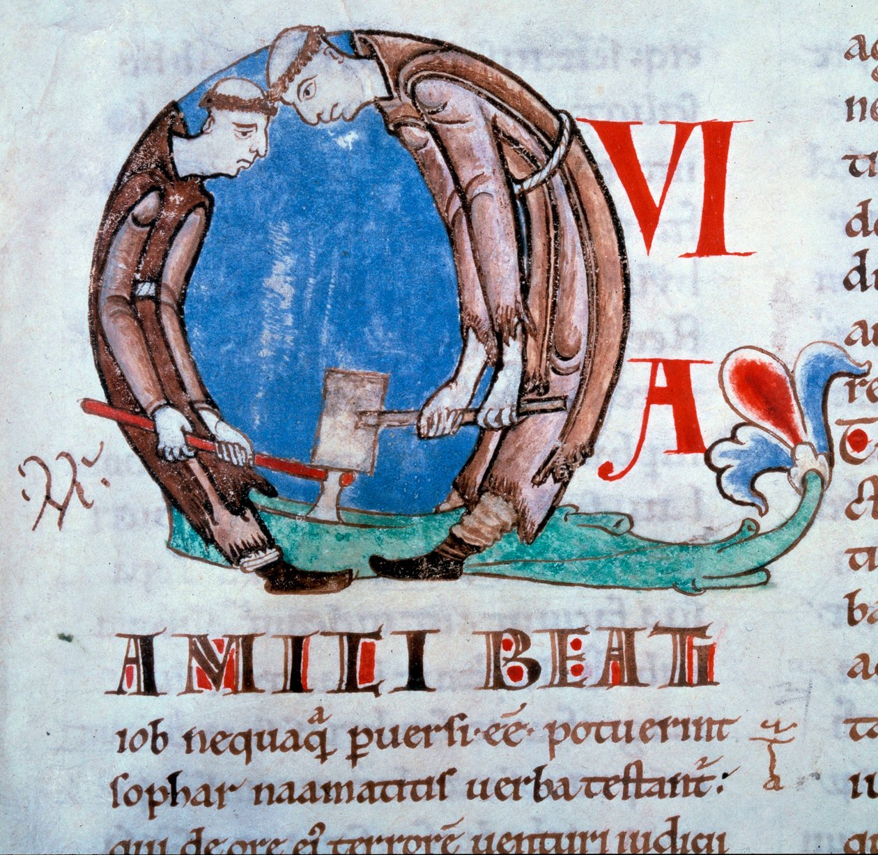 Lettrine Q die de ontginnende monniken voorstelt (miniatuur uit de Moralia in Job van St. Gregorius I) door Unknown artist