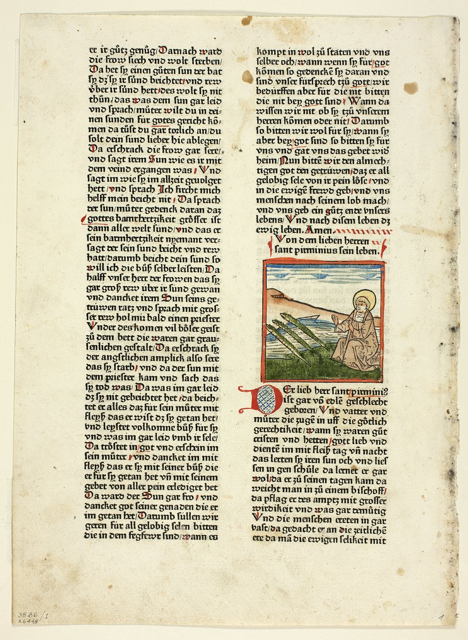 Leven van Sint Pirminius uit Heiligenleben, Winterteil (Levens van de Heiligen, Wintertijd), Plaat 1 uit Houtsneden uit Boeken van de 15e Eeuw door Unknown artist