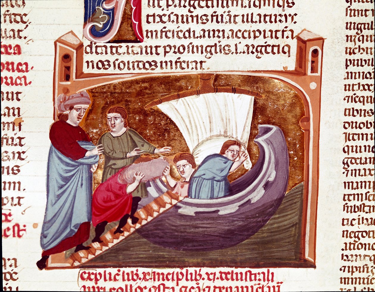 Laden van een schip ten tijde van keizer Justinianus (Miniatuur) door Unknown artist