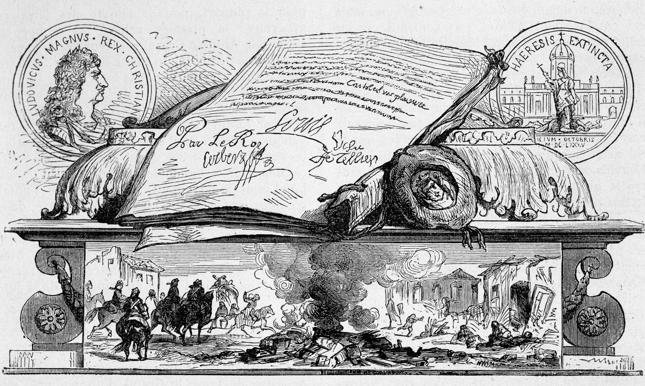 Lodewijk XIV ondertekent de herroeping van het Edict van Nantes door Unknown artist