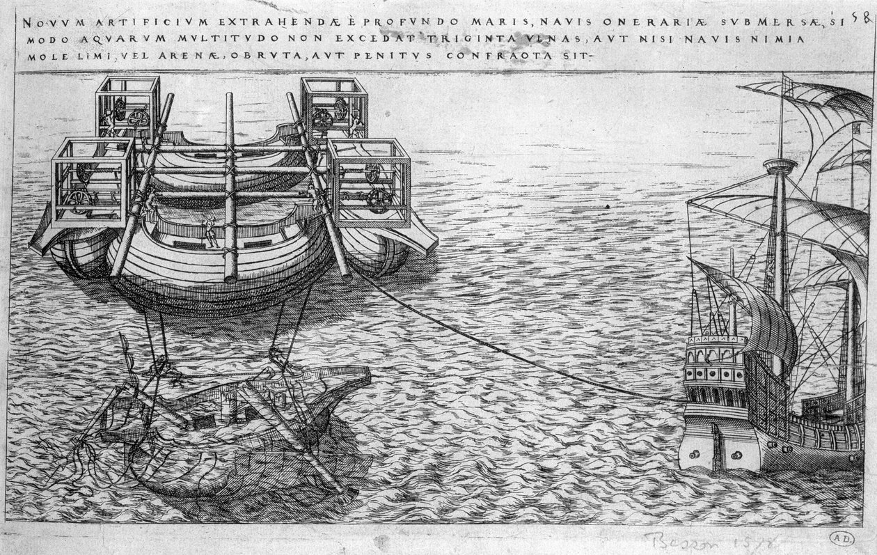 Machine voor het leegpompen van schepen in de 16e eeuw - ed. 1578 door Unknown artist