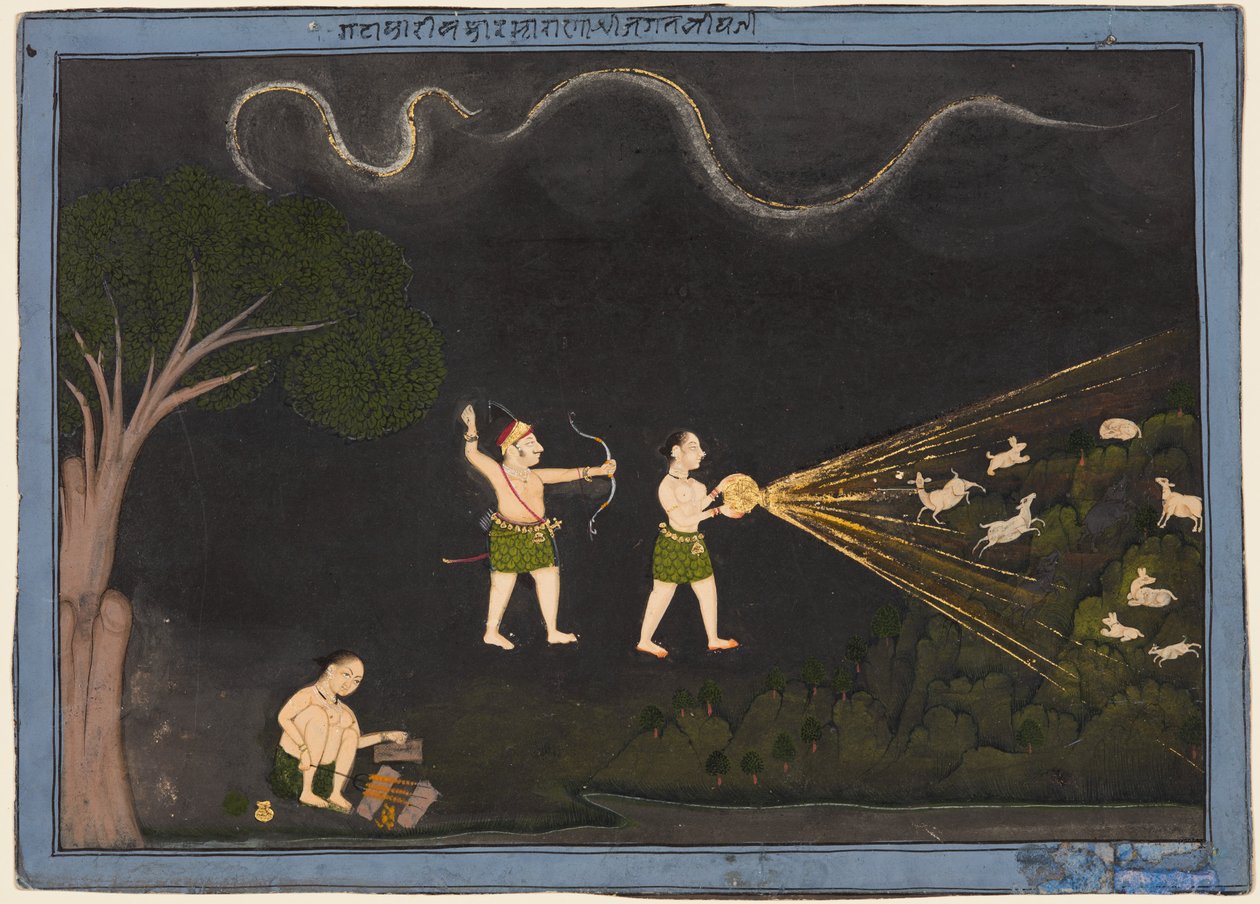Maharana Jagat Singh II van Mewar (r. 1734-51) verkleed als een Bhil, jacht op herten 