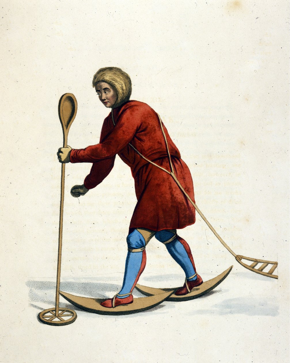 Man van de Ostiak-stam (Khanty of Khante) (Siberië) op ski