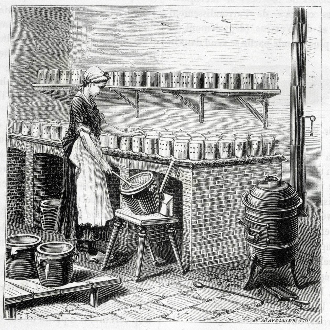 Fabricage van camembert kaas (wrongel wordt in mallen gegoten) - in 