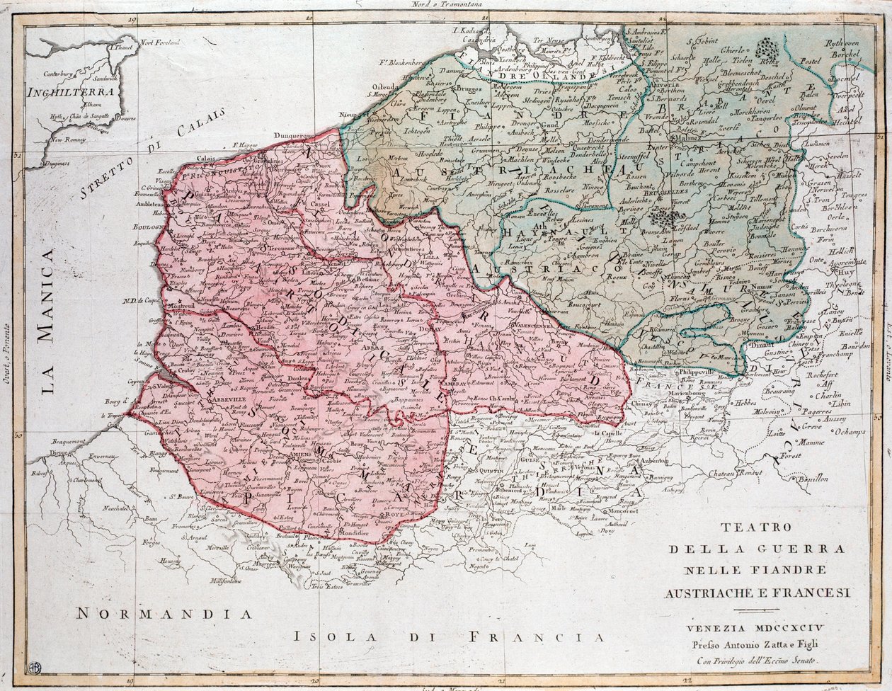 Kaart van de Veldtocht in Vlaanderen tussen het Franse leger en het Oostenrijkse leger door Unknown artist