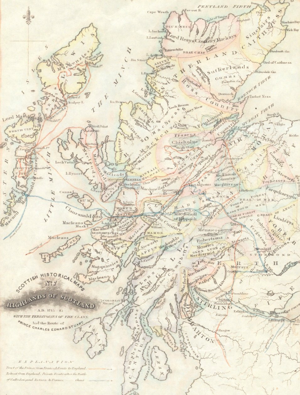 Kaart van de Hooglanden van Schotland met de Gebieden van de Clans door Unknown artist