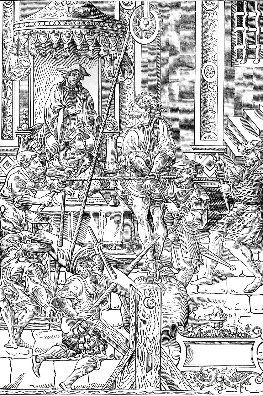 Middeleeuwse martelscène: de estrapade door Unknown artist