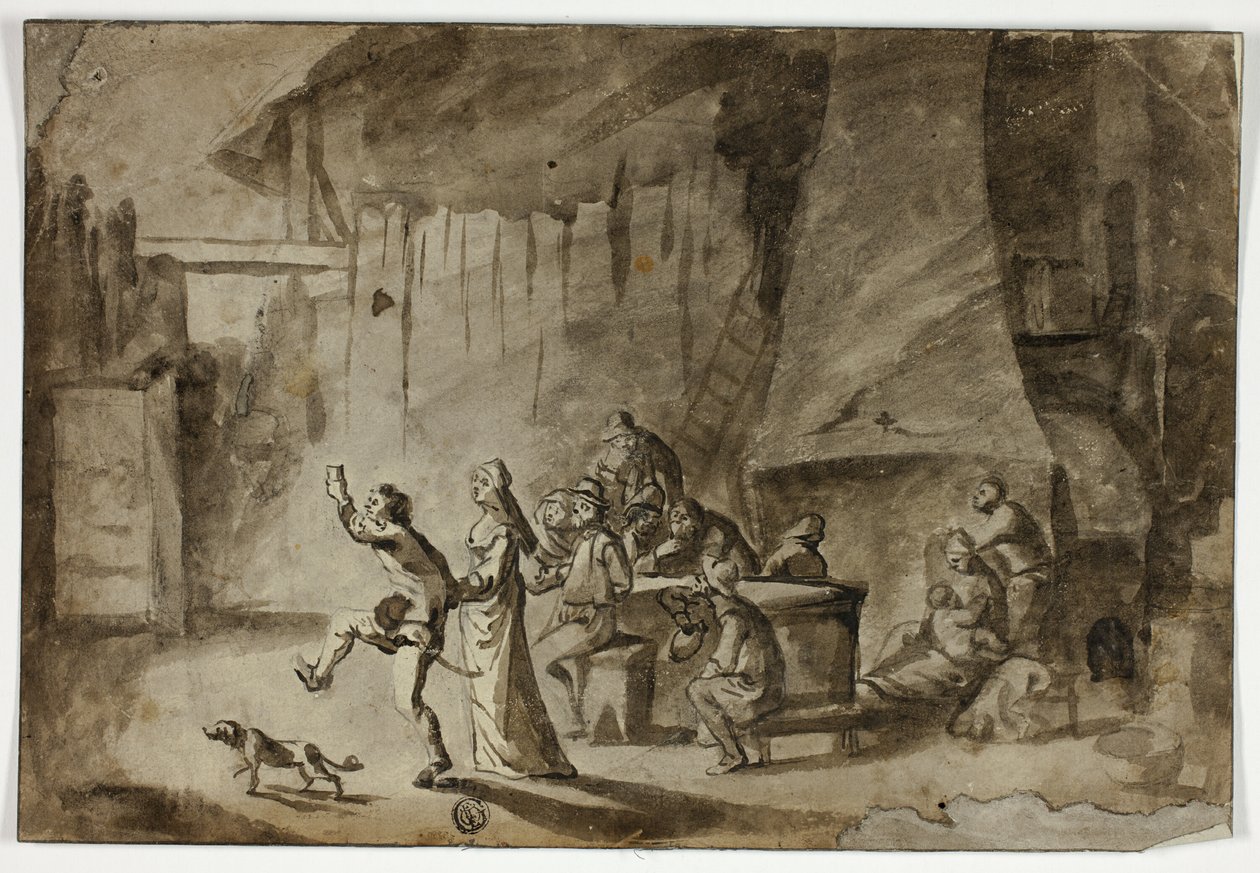 Mannen en vrouwen in de taverne door Unknown artist