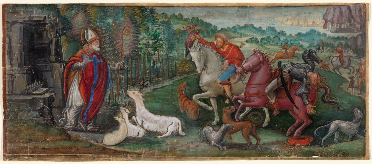 Wonder van het hert van Sint Bassiano, uit een koorboek door Unknown artist