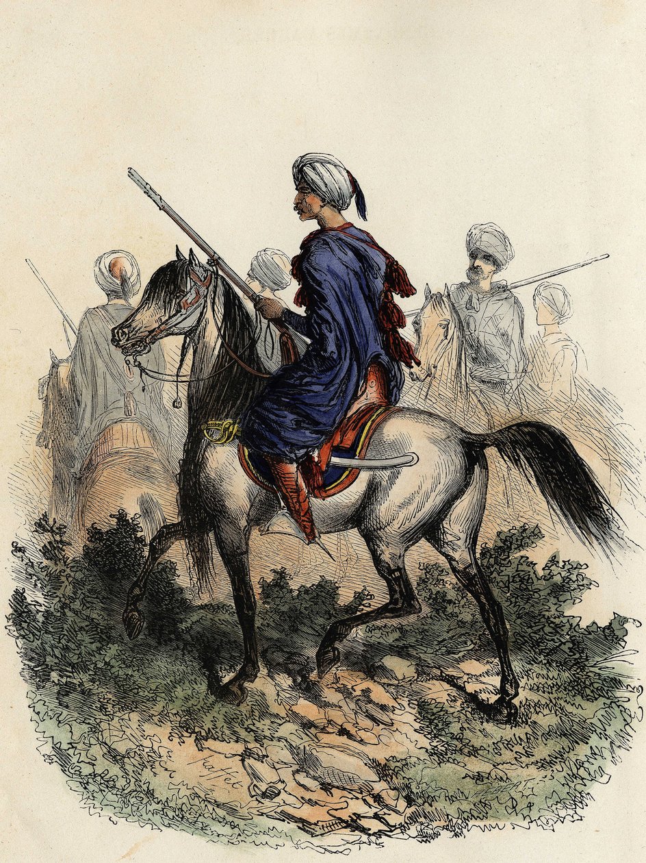 Moorse gendarmes (of veldwachters) belast met de landelijke politie van Algiers, opgeleid in 1831. in 