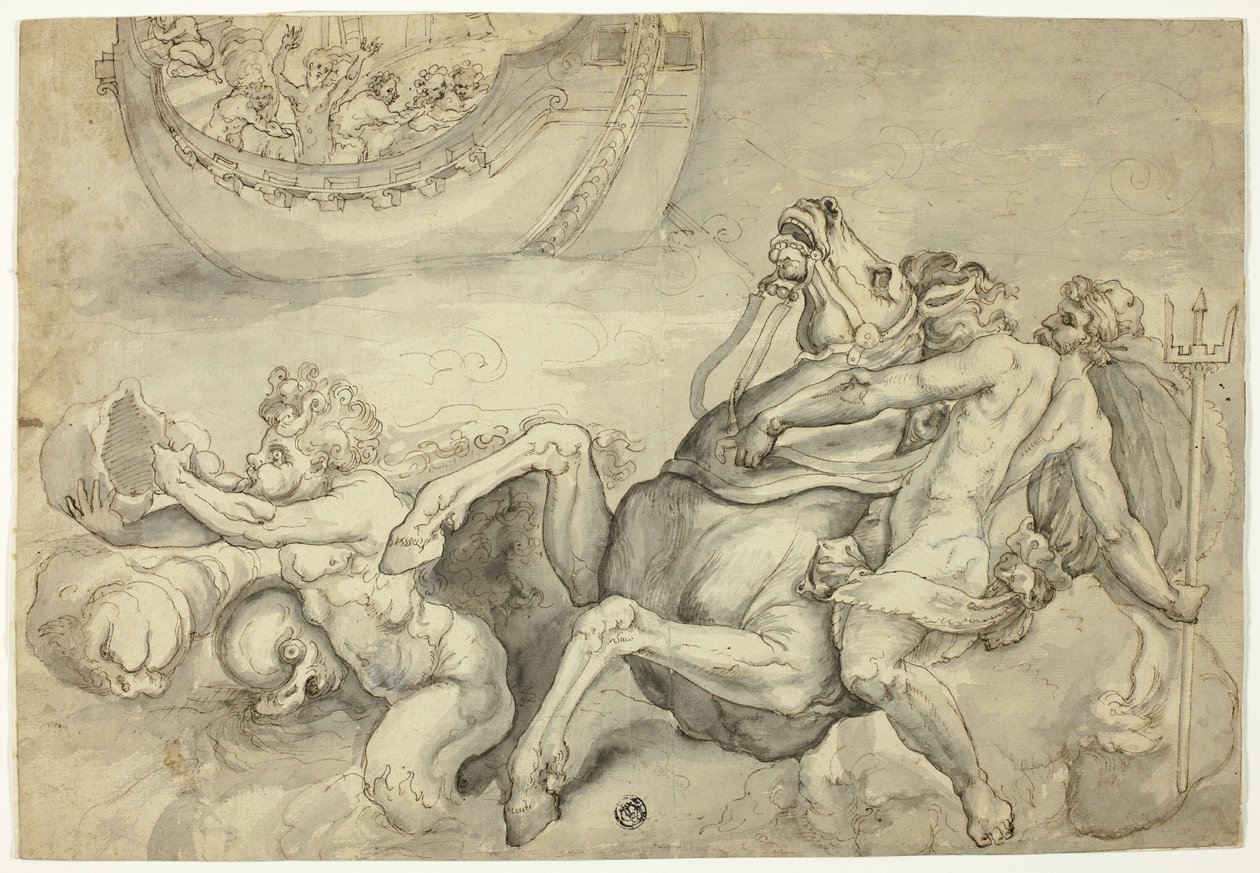 Neptunus kalmeert de storm die Aeolus heeft opgewekt tegen Aeneas ("Quos Ego") door Unknown artist