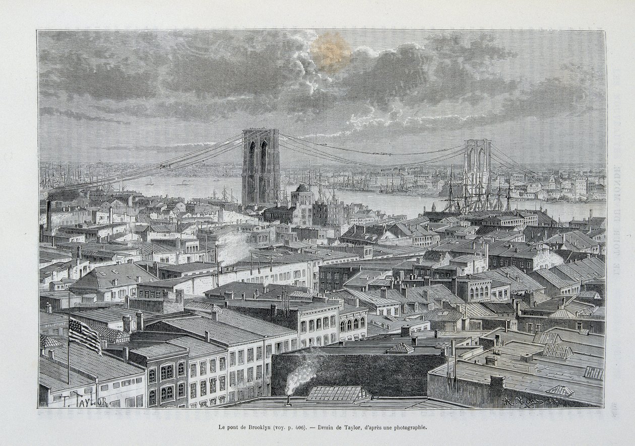New York en Brooklyn Bridge in aanbouw - in 