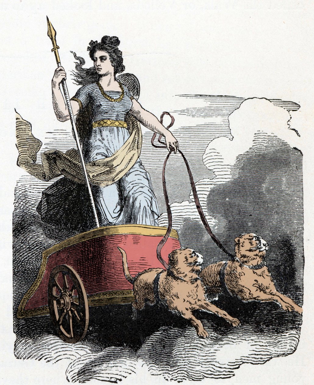 Noorse Mythologie: Frigga - Noordse mythologie: de godin Freyja in haar door katten getrokken wagen door Unknown artist