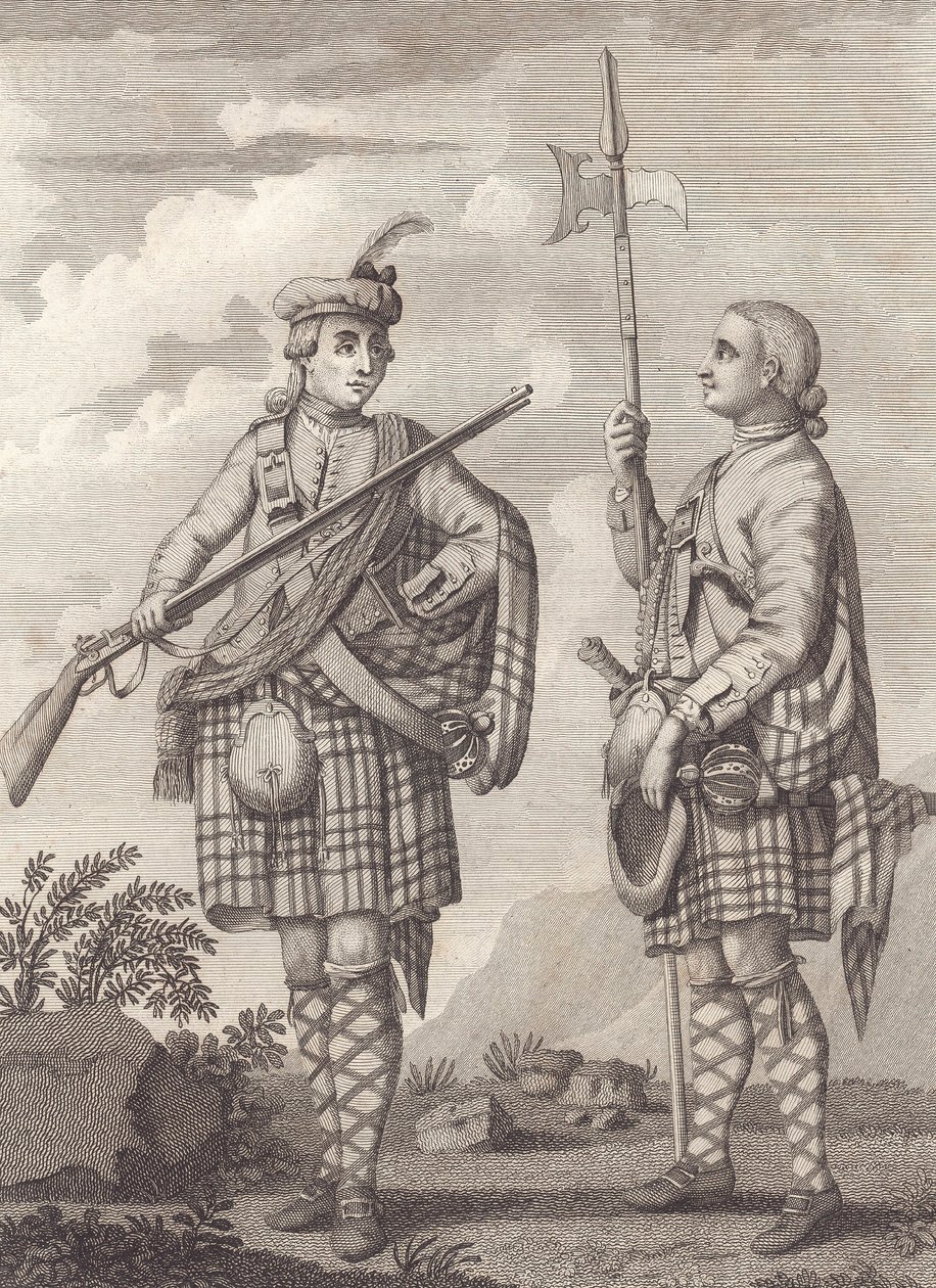 Officier (links) en sergeant van de 42e Highlanders—de Black Watch—ca. 1750 door Unknown artist