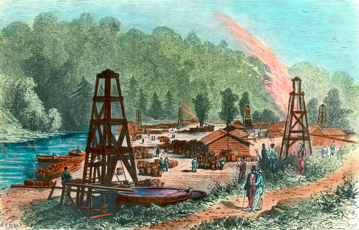 Oliebronnen bij Tarr Farm in Pennsylvania, VS door Unknown artist