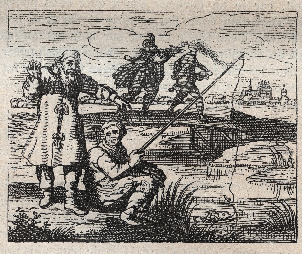 Oude spreekwoorden: de gelegenheid is kaal van achteren - gravure 18e eeuw door Unknown artist
