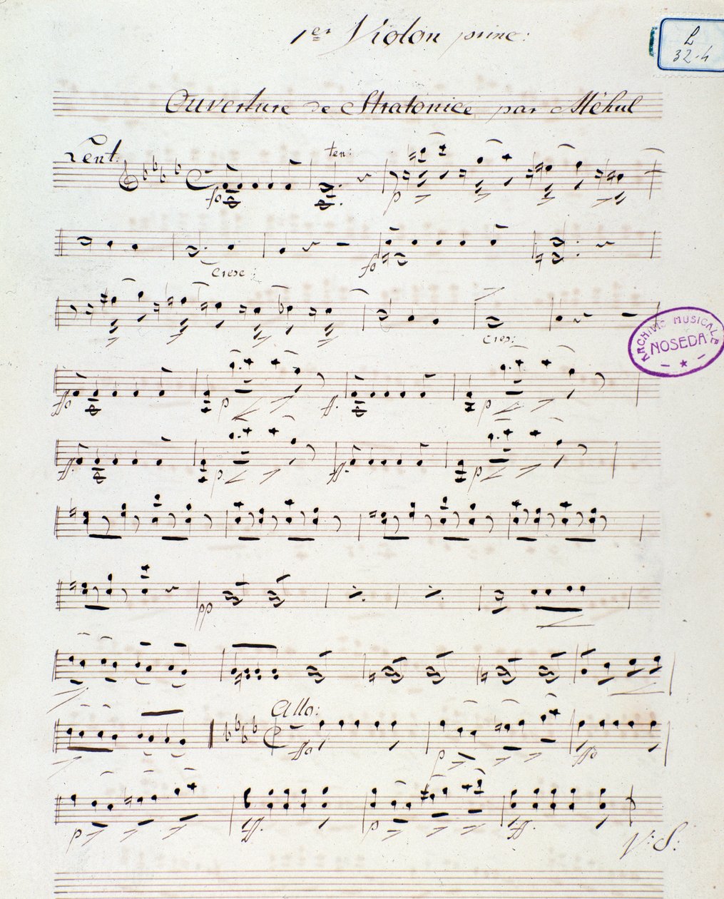 Openingspagina van de opera Stratonice door Mehul (1792) door Unknown artist