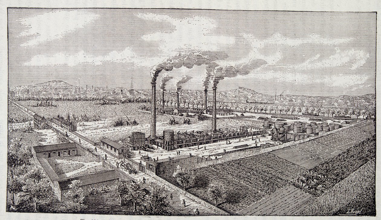 Overzicht van de olieraffinaderij van de heer Deutsch in Pantin (Seine) door Unknown artist