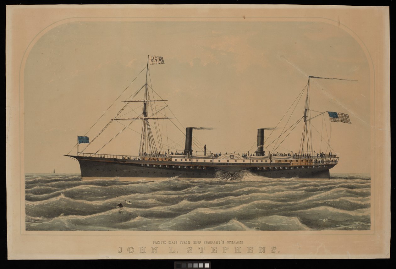 Stoomschip John L Stephens van de Pacific Mail Steam Ship Company door Unknown artist