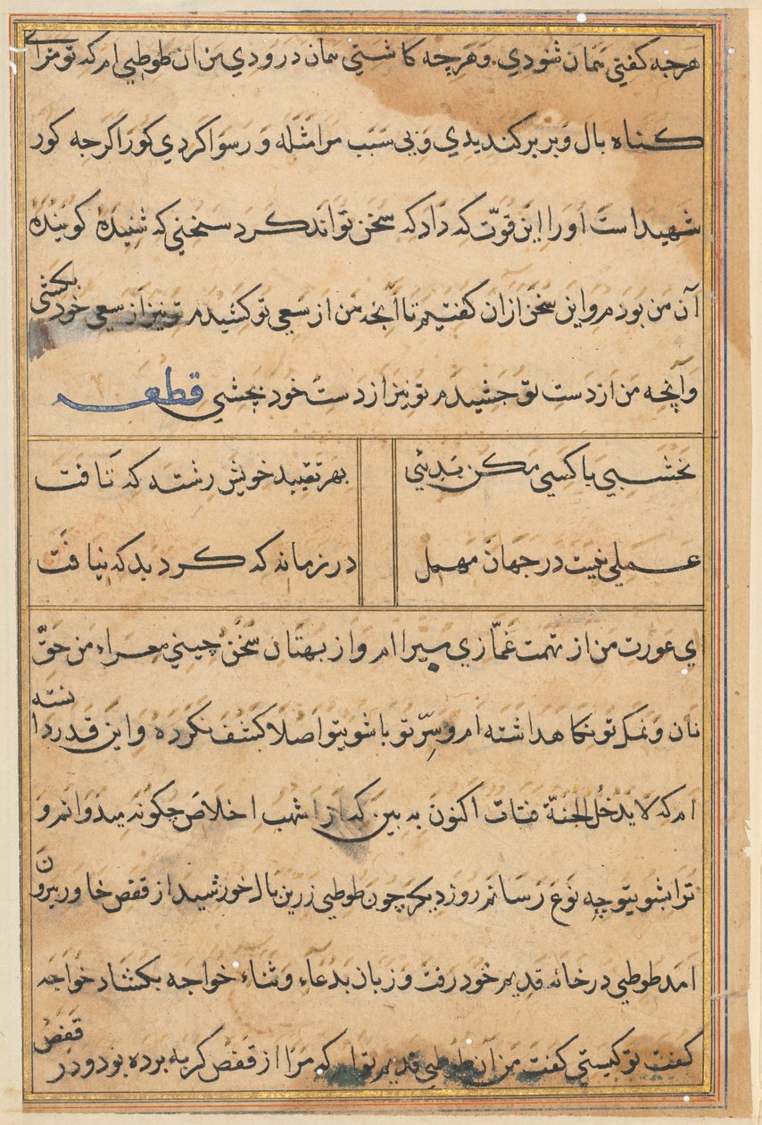 Pagina uit Verhalen van een Papegaai (Tuti-nama): tekstpagina door Unknown artist