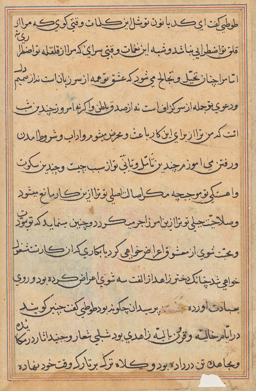 Pagina uit Verhalen van een Papegaai (Tuti-nama): tekstpagina door Unknown artist