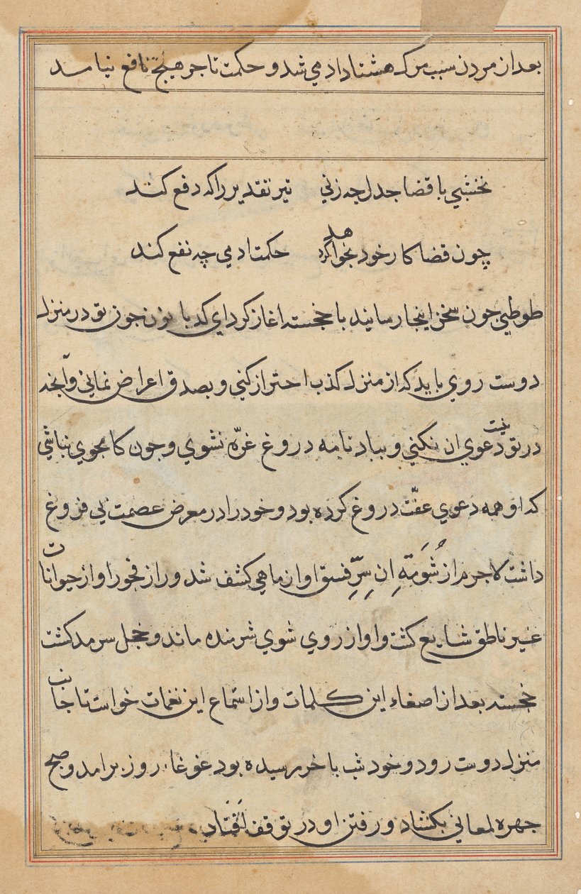 Pagina uit Verhalen van een Papegaai (Tuti-nama): tekstpagina door Unknown artist