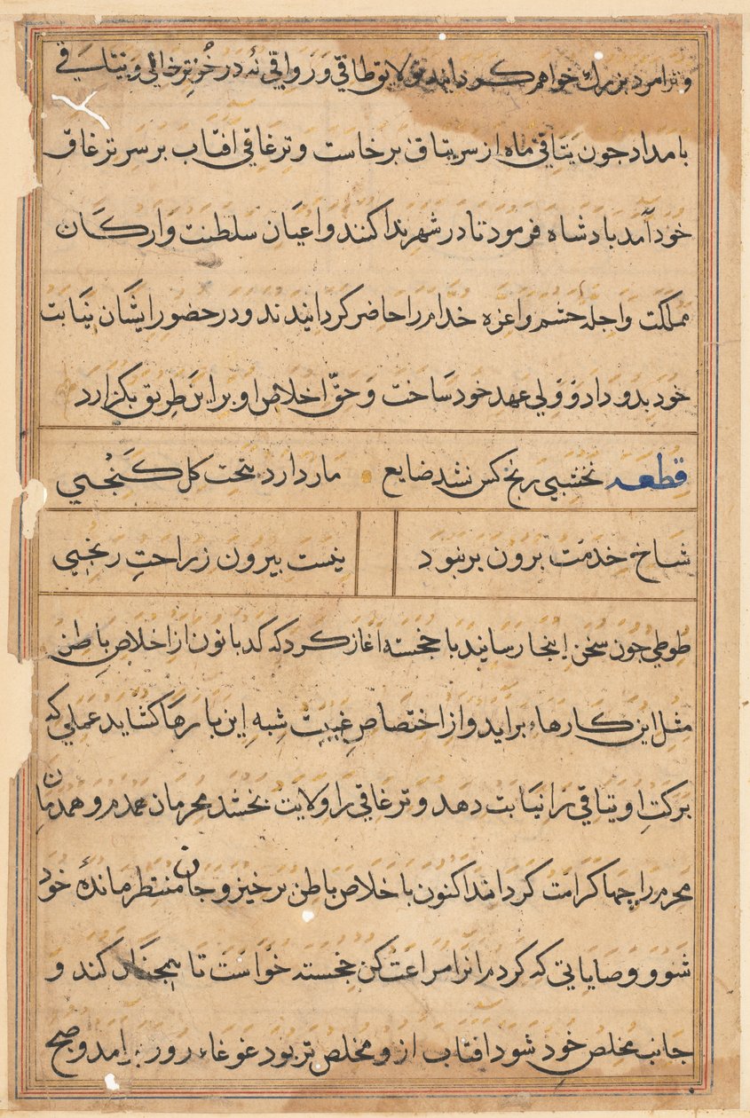 Pagina uit Verhalen van een Papegaai (Tuti-nama): tekstpagina door Unknown artist