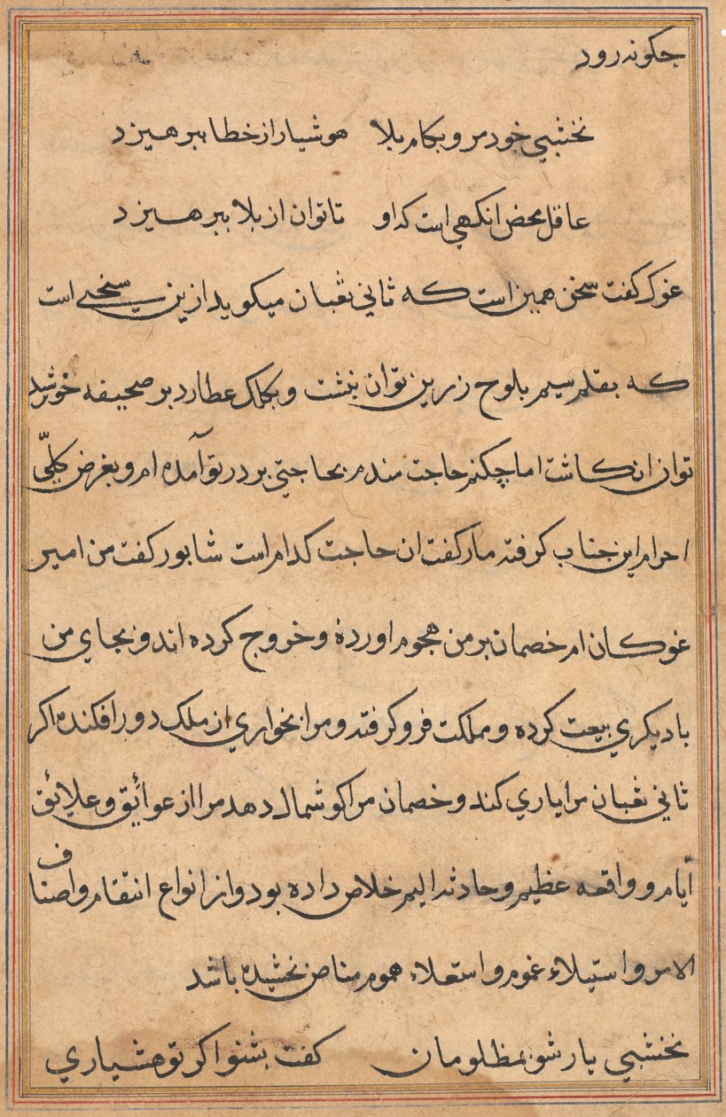 Pagina uit Verhalen van een Papegaai (Tuti-nama): tekstpagina door Unknown artist