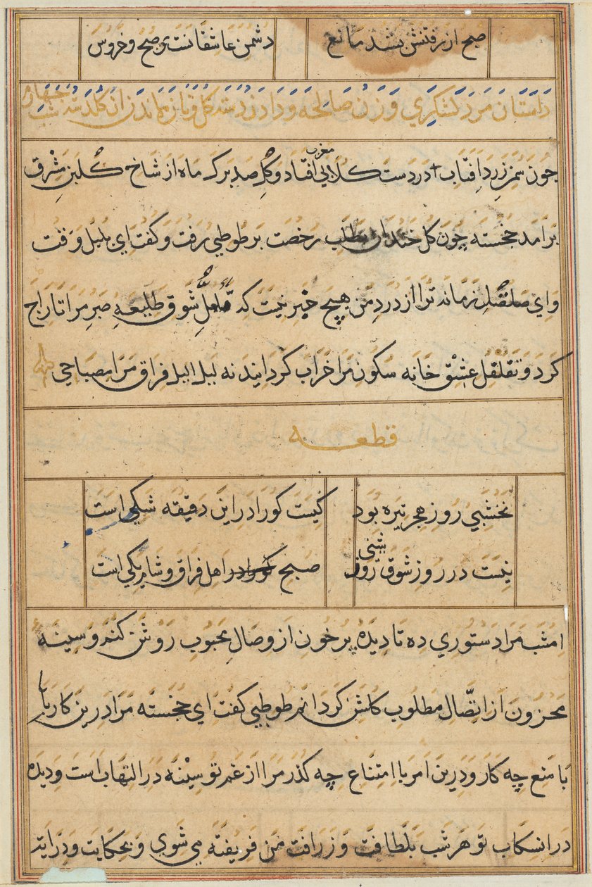 Pagina uit Verhalen van een Papegaai (Tuti-nama): tekstpagina door Unknown artist