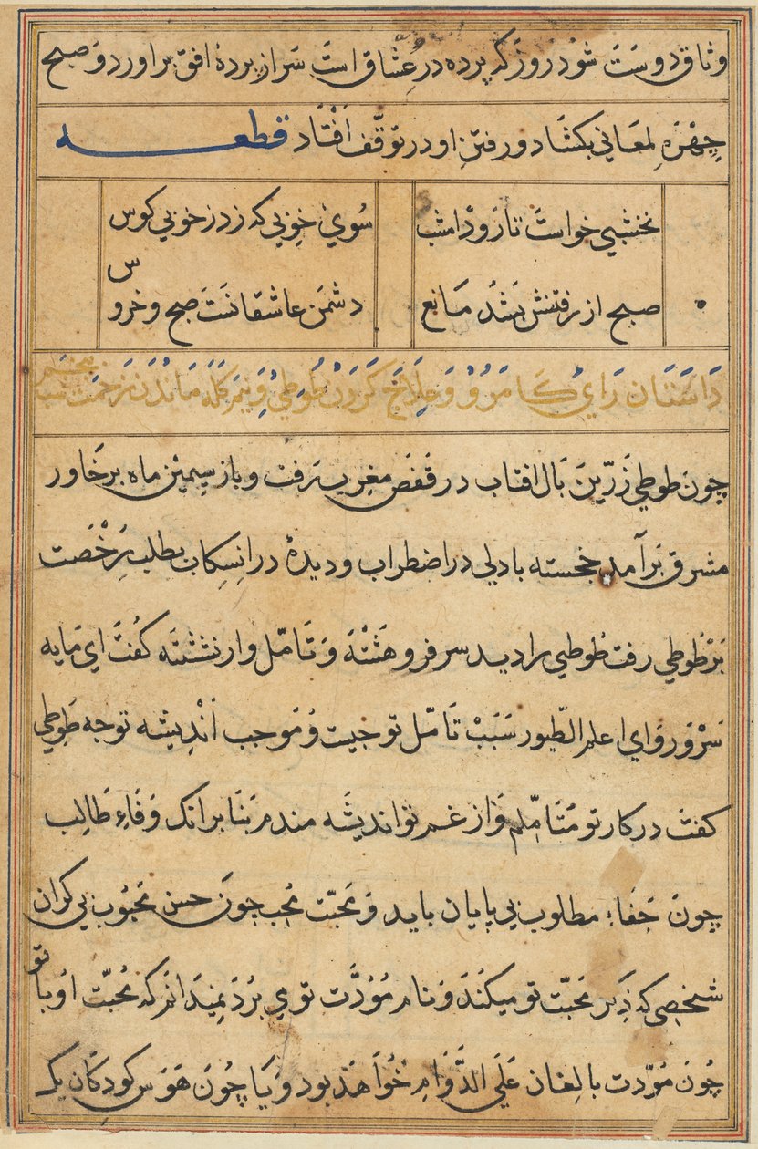 Pagina uit Verhalen van een Papegaai (Tuti-nama): tekstpagina door Unknown artist