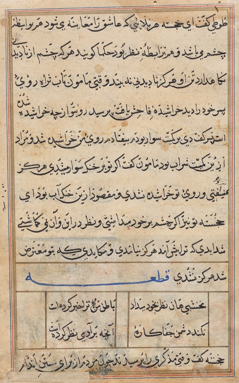 Pagina uit Verhalen van een papegaai (Tuti-nama): tekstpagina door Unknown artist