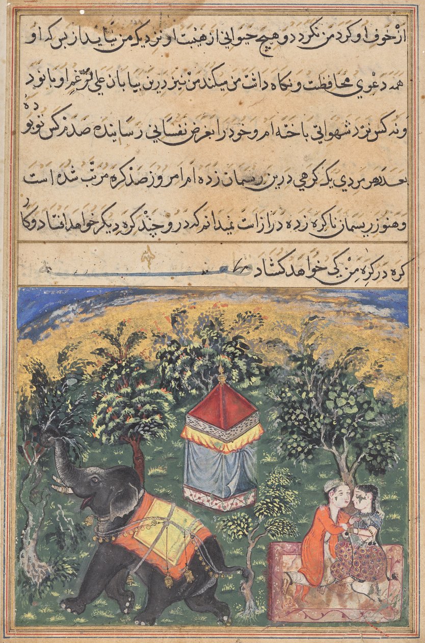 Pagina uit Verhalen van een papegaai (Tuti-nama): tekstpagina door Unknown artist