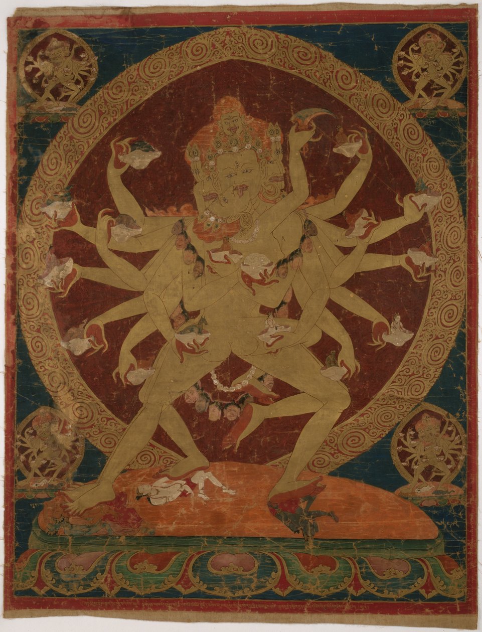 Geschilderde banier (Thangka) van de schedel-kop dragende (Kapâladhara) Hevajra door Unknown artist