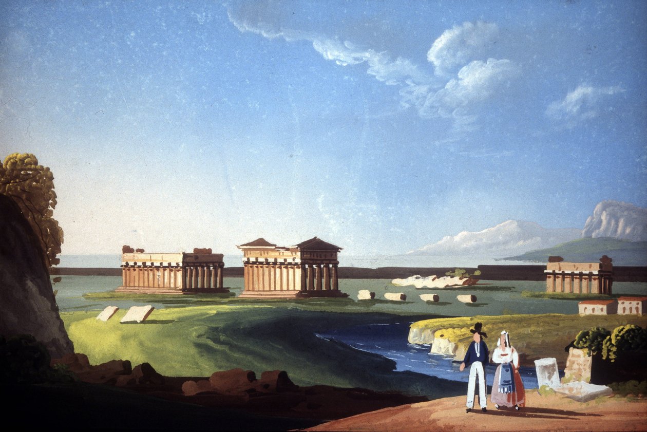 Tempels van Paestum, huidig Capaccio door Unknown artist