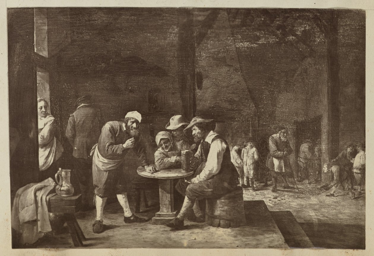 [Schilderij van mannen verzameld aan tafel] door Unknown artist