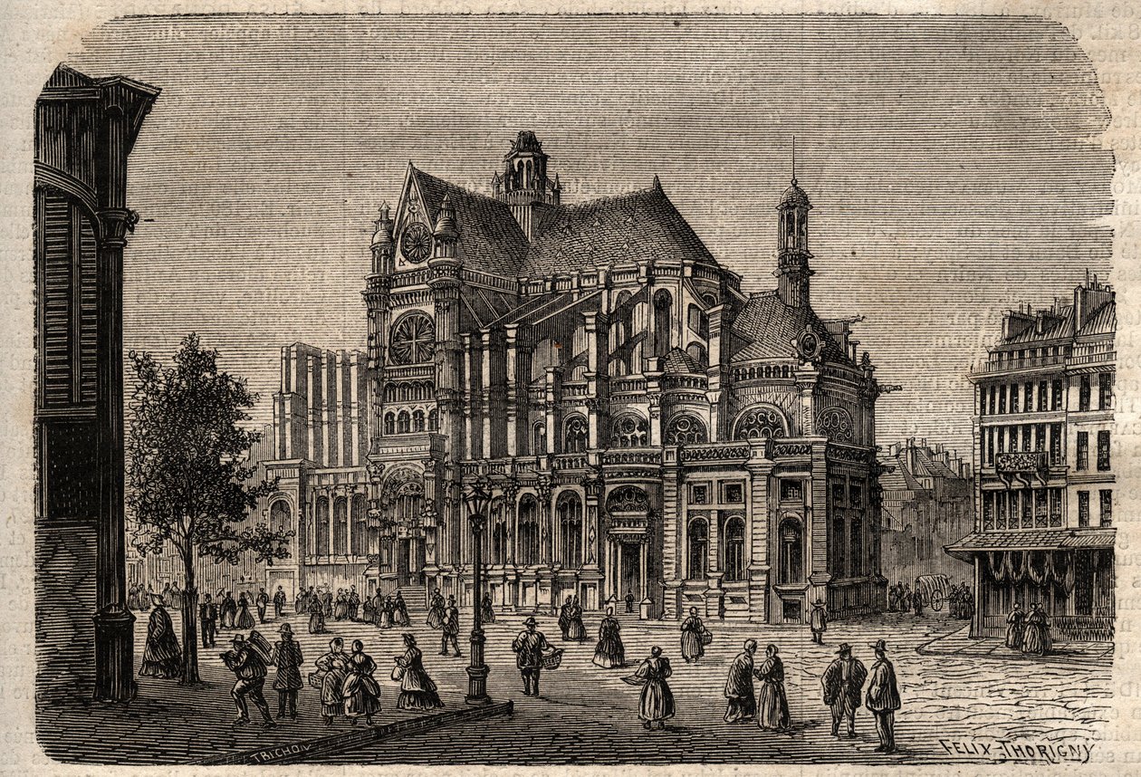 Parijs, Ile-de-France, Frankrijk - Saint-Eustache Kerk (19e eeuw) door Unknown artist