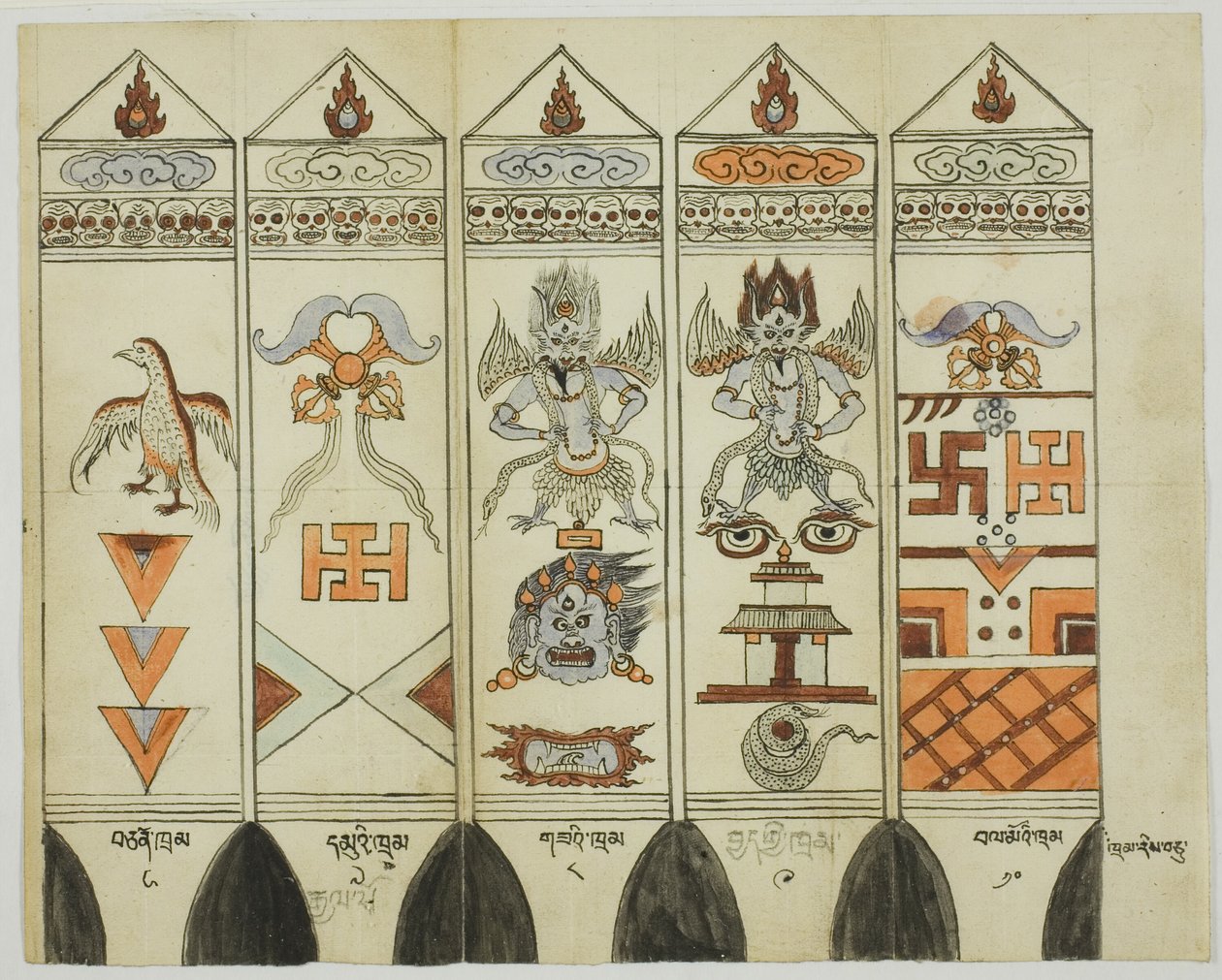 Deel van een tiendelige set bedrukte rituele staken (Khram Shing) door Unknown artist