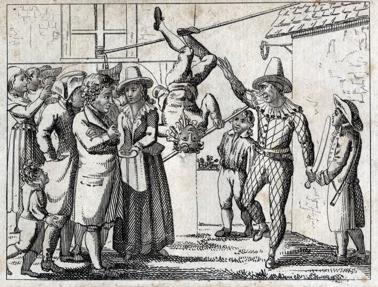 Feest in het dorp: spelletjes en verkleedpartijen. Gravure eind 18e eeuw. Privécollectie. door Unknown artist