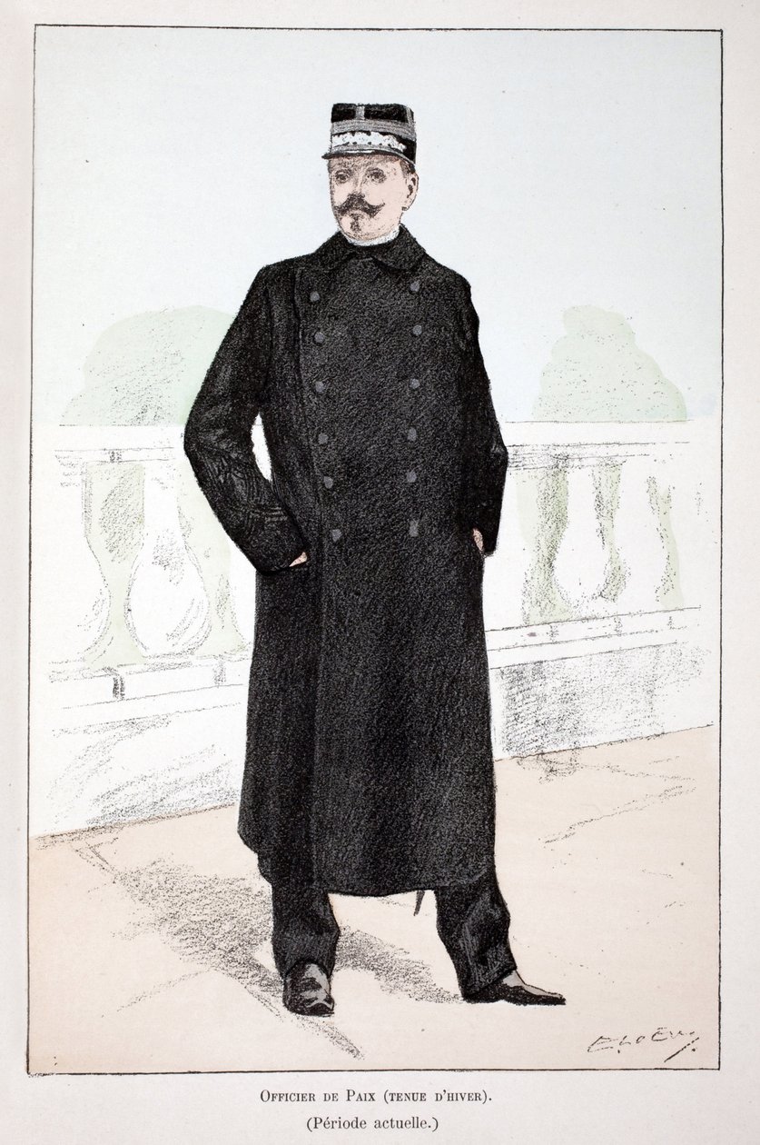 Vredesofficier, winterkleding (Lepine-periode). Kleurenets, voor illustratie 