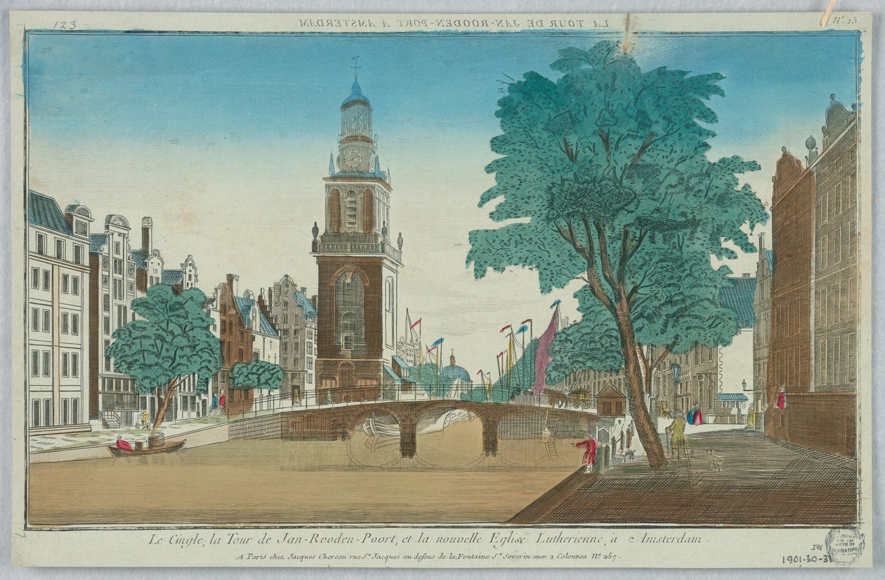 Kijkdoos, Le Cingle, de Toren van Jan-Rooden-Poort, en de Nieuwe Lutherse Kerk, in Amsterdam, nr. 15 door Unknown artist