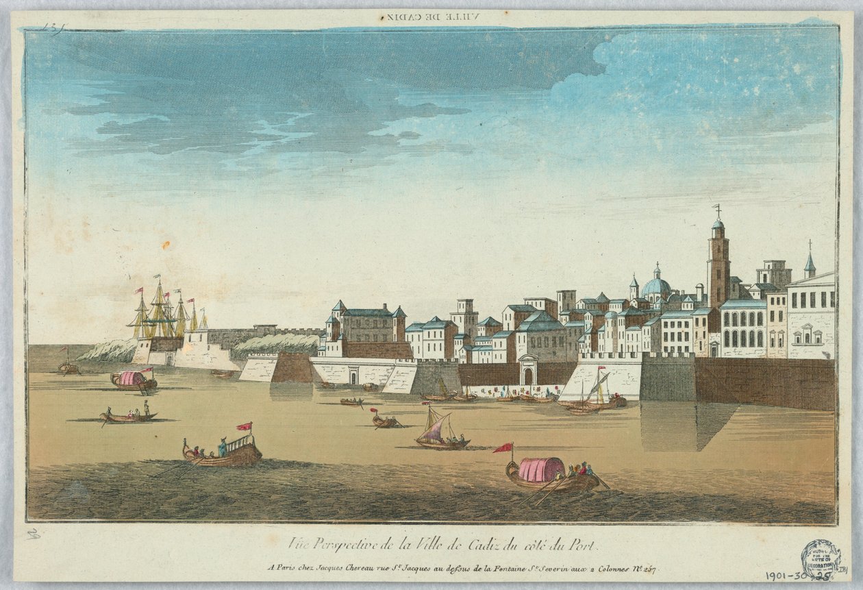 Kijkdoos, Vue Perspective de la Ville de Cadiz du Cote du Port door Unknown artist
