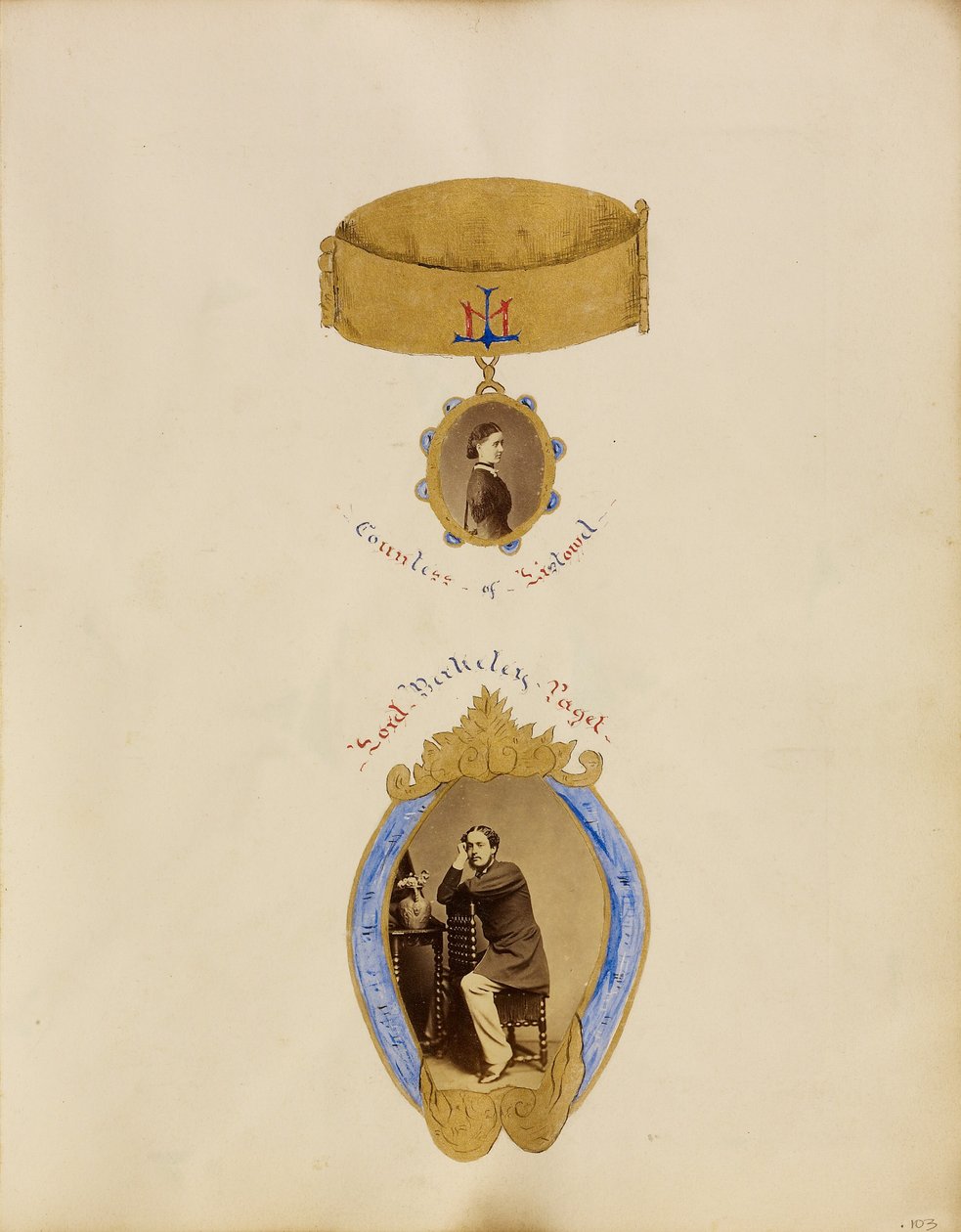 [Fotocollage met portretten van de gravin van Listowel en Lord Berkeley Paget]. door Unknown artist