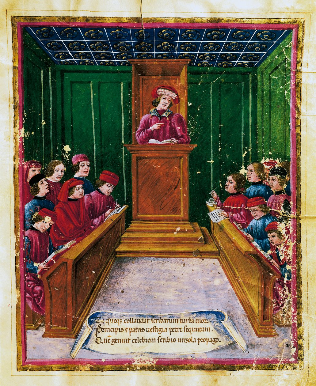 Pietro da Unzola geeft les uit juridische tekst aan leerlingen tijdens een lezing aan de Universiteit van Bologna door Unknown artist