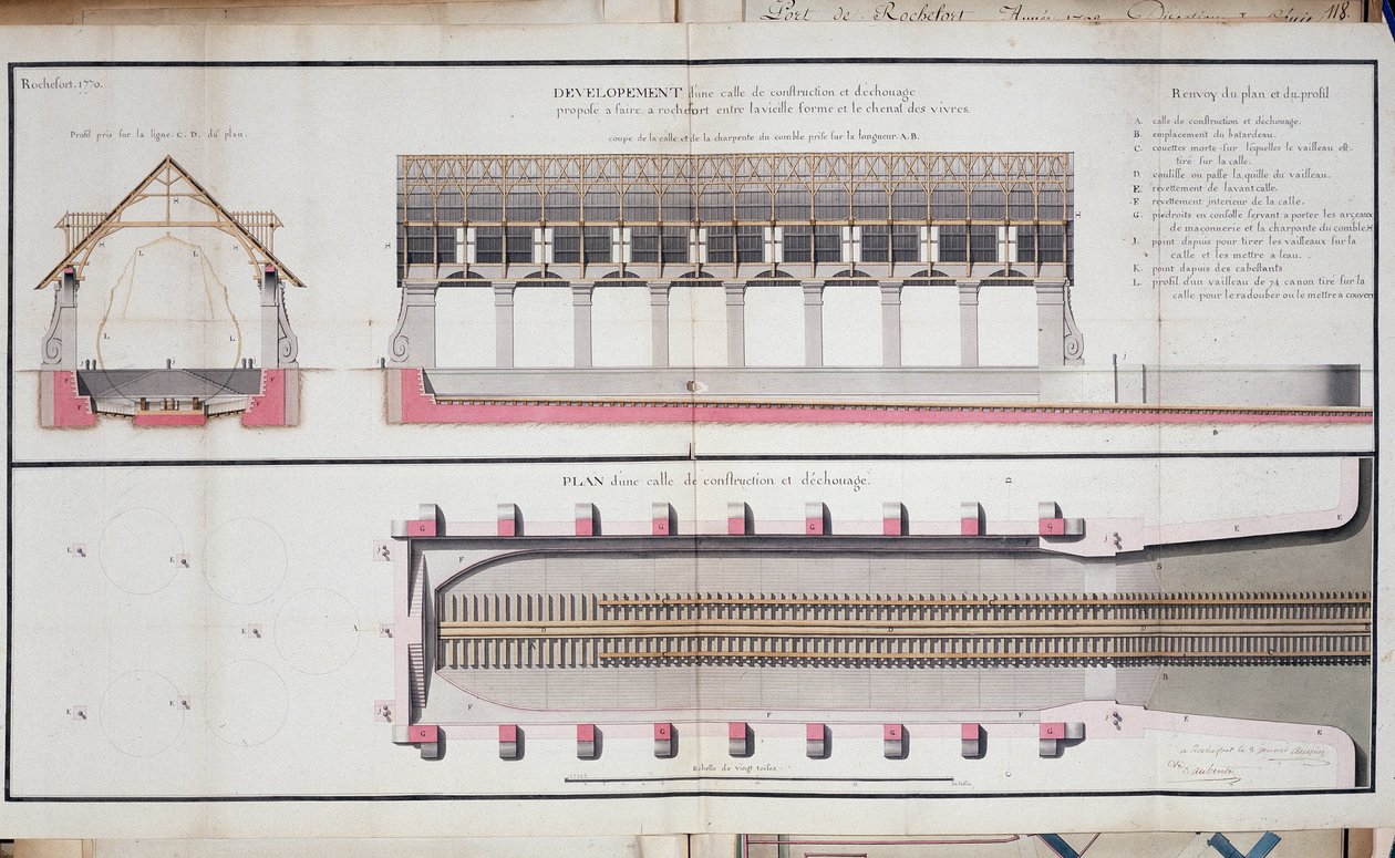 Plan van een gebouw en aanleg van de haven van Rochefort door Unknown artist