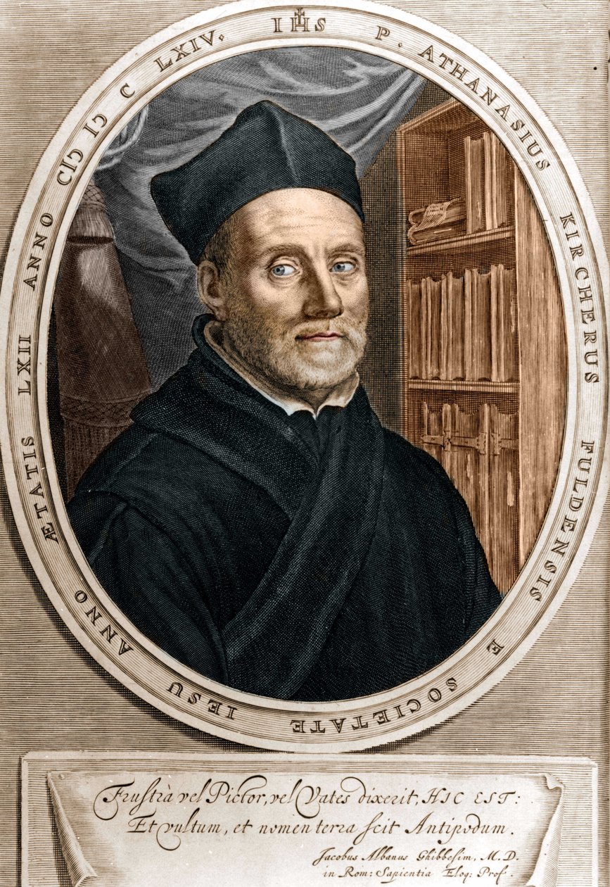Portret van Athanasius Kircher (1601 - 1680), jezuïet, oriëntalist en Duitse geleerde - Gravure 18e eeuw door Unknown artist