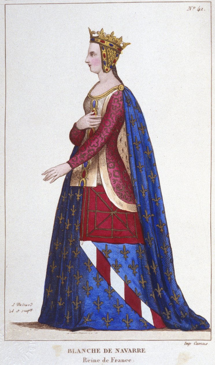 Portret van Blanca van Navarra, koningin van Frankrijk, bruid van Jan I de Rood in 1236. Gravure uit 1830 door Unknown artist