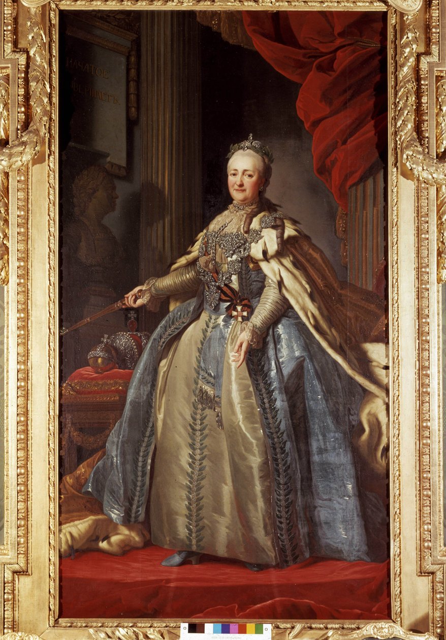 Portret van Catharina II (1729-1796), keizerin van Rusland, bewaard in het Drottningholm Paleis in Stockholm. door Unknown artist